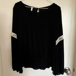 Flowy Black Top with Beautiful Sleeve Detailing